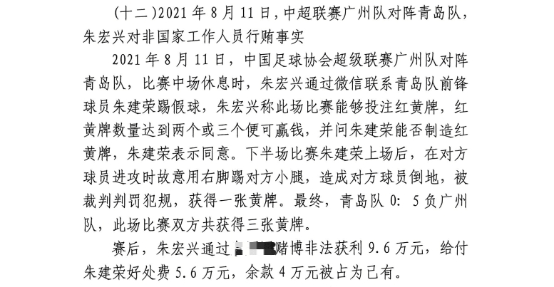 網(wǎng)傳判決書(shū)：青島球員朱建榮故意踢對(duì)方小腿，染黃收5.6萬(wàn)好處費(fèi)