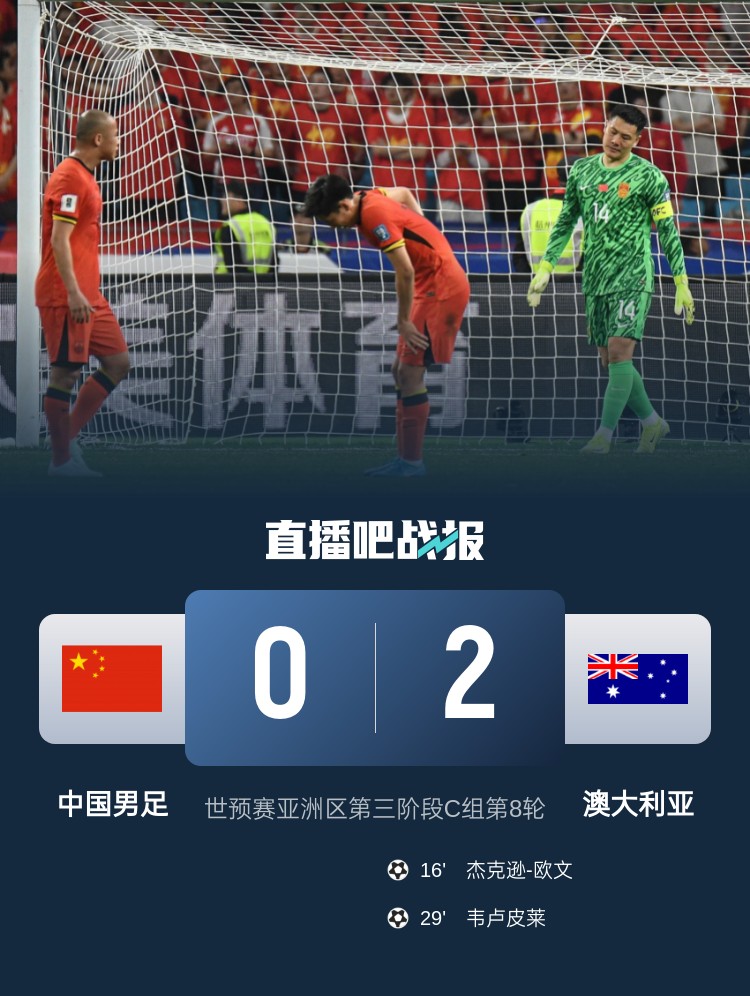 日媒：小組墊底的中國隊意志消沉，不敵澳大利亞后徹底無緣前二